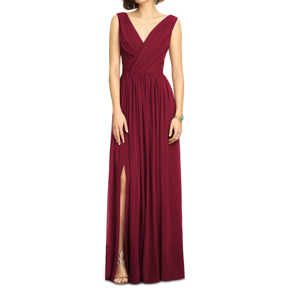 Dessy Collection Shirred Chiffon Gown Burgundy NWT